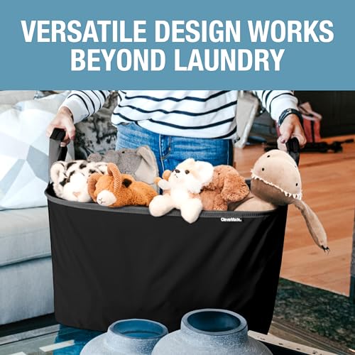 Image of CleverMade Collapsible Laundry Basket 2 Pack - 60L (16 Gal) Foldable Clothes Hamper with Reinforced Handles, Space Saving Fabric Laundry Bin, Holds 55 lbs, Flat Folding for Home & Travel - Black