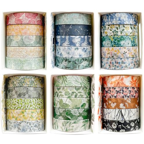 YUBX 30 rouleaux Fleur Washi Tape Ruban Adhésif Papier Motifs