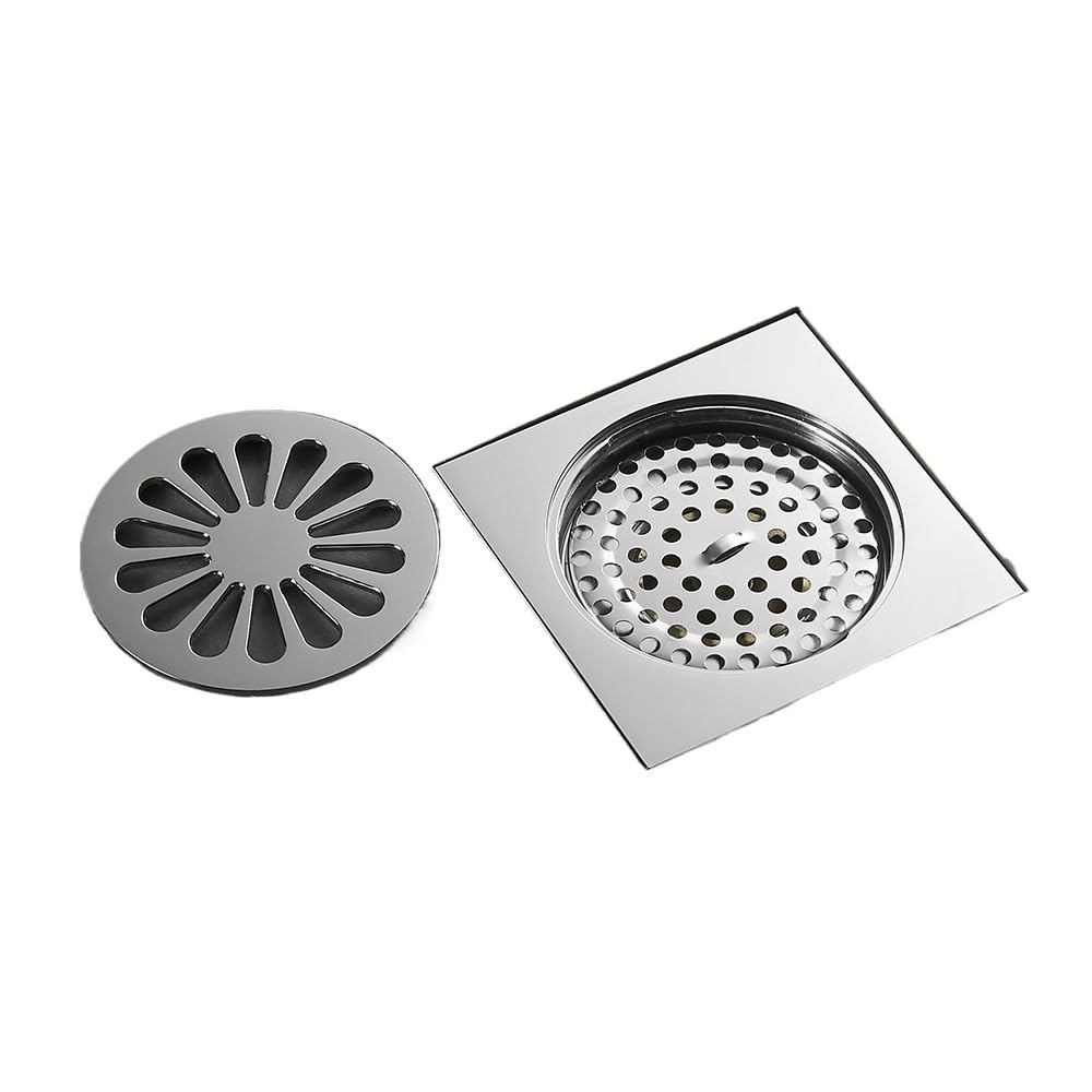 Lkfjnhepf Wf-8108L-Tc Floor Drain Shower Drains 10Cm Square Brass Chrome Bathroom Floor Drain Balcony Bath Strainer Cover Waste Grate(Wf-8108L-Tc)