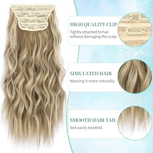 Image of KooKaStyle Wavy Thick Clip in Hair Extensions 20 inch Brown mix Sandy Blonde