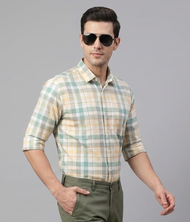 Image of Afflatus Men's Checked Casual Premium Cotton Blend Full Sleeve Regular Fit Check Shirt for Man | Stylish Checks Shirt for Casual Wear | Cotton Shirt for Men