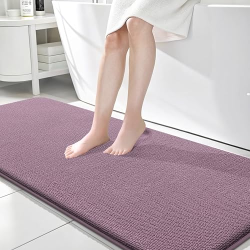 Image of OLANLY Thick Memory Foam Bathroom Runner Rugs 70x24, Extra Soft Absorbent Long Bath Rug, Quick Dry, Non-Slip, Machine Washable Bath Mats for Bathroom, Tub and Shower, Home Decor Accessories, Deep Plum
