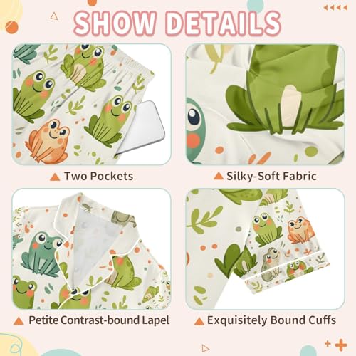 senya Color Cute Frogs Satin Summer Pajama Sets Silk Short Sleeve Button Down Sleepwear3