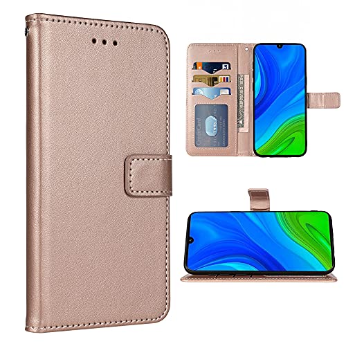 Étui portefeuille Huawei P Smart 2020 en cuir or rose avec dragonne