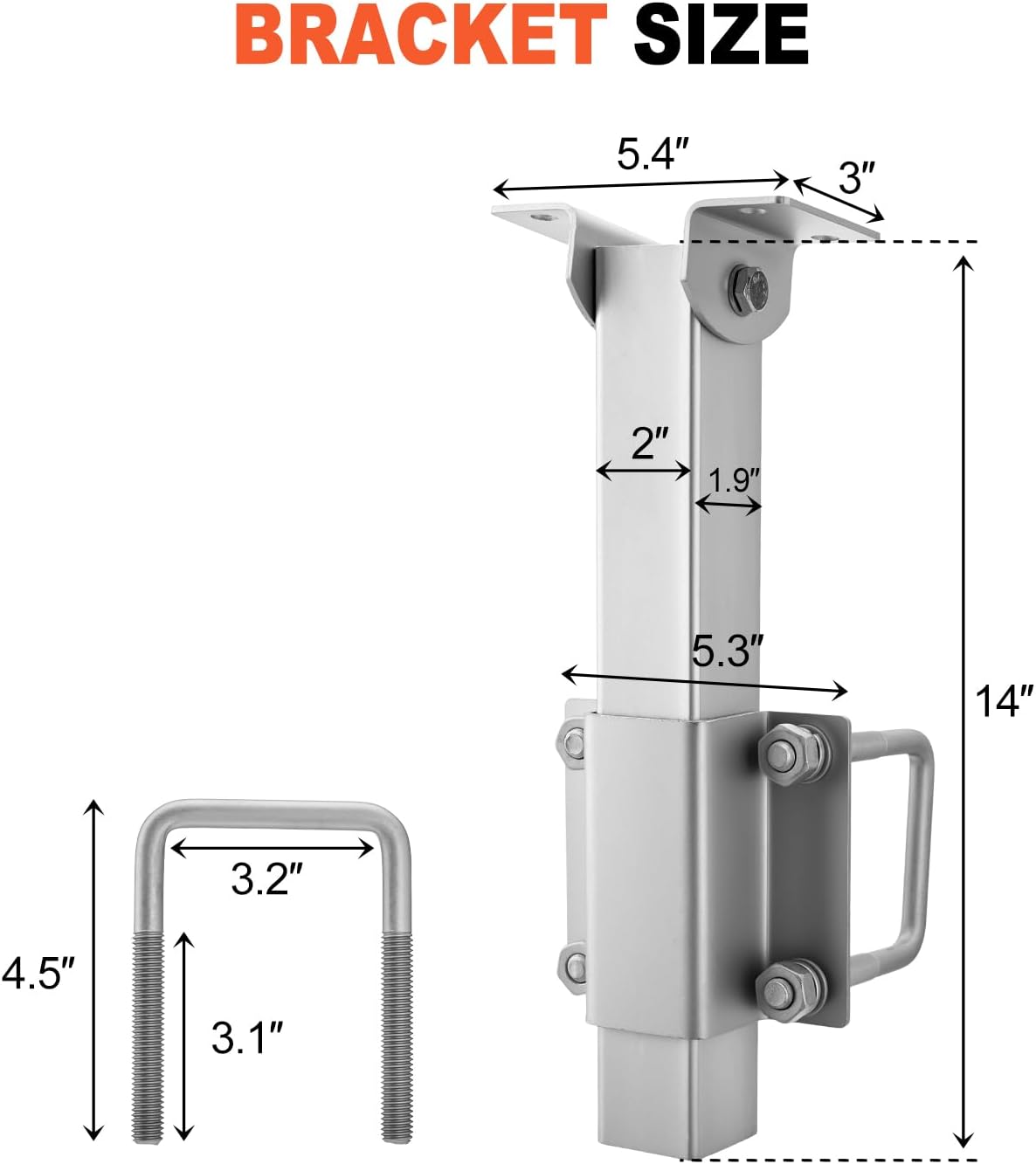 2 pcs 14" Boat Trailer Bunk Brackets Swivel Top Bunk Bracket Kit for 1.5"x3" 2"x3" 3"x3" Boat Trailer Crossmember with Carpeted Bunk Boards & Hardware