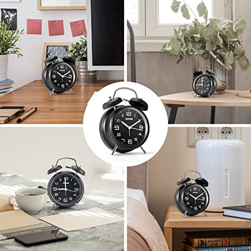 Qpeuim 4 Inches Analog Clock Loud Alarm Clock For Heavy Sleepers With Stereoscopic Dial Backlight Battery Operated For Living Room Bedroom Bedside Desk Gift Clock #TOP2
