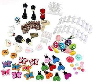 Bebester Fairy Garden Accessories, 58 Pieces Miniatures Ornaments Kit Ornament Dollhouse for Succulent Plant Miniature Landscape DIY Accessories