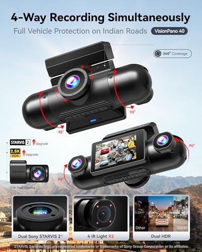 Image of REDTIGER VP40 4 Channel 360 View Dash Cam, Dual STARVIS 2 IMX675 Sensor (Front & Rear 2.5K), 1080P Side Lenses, 8-IR Night View, 5.8GHz WiFi, 4 Adjustable Lenses, Free 128GB Card, No Blind Spot