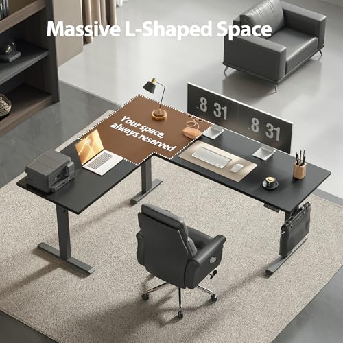 Image of Agilestic Triple Motors 73 inch x 60 inch L Shaped Standing Desk, Electric Standing Desk Adjustable Height, Extra Large Desktop Corner Table for Home Office, Gaming Workstation, Splice Board, Black