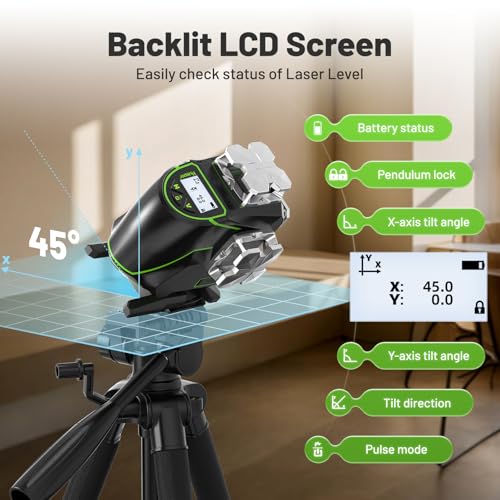 Huepar Laser Level 360 Self Leveling, S04CG Pro 4 x 360° Bluetooth Green Lazer Leveler Tool - Pulse Mode, LCD Screen, Magnetic Bracket, Rechargeable 4D 16 Lines Laser Level for Construction/Tile/Floor — view 2