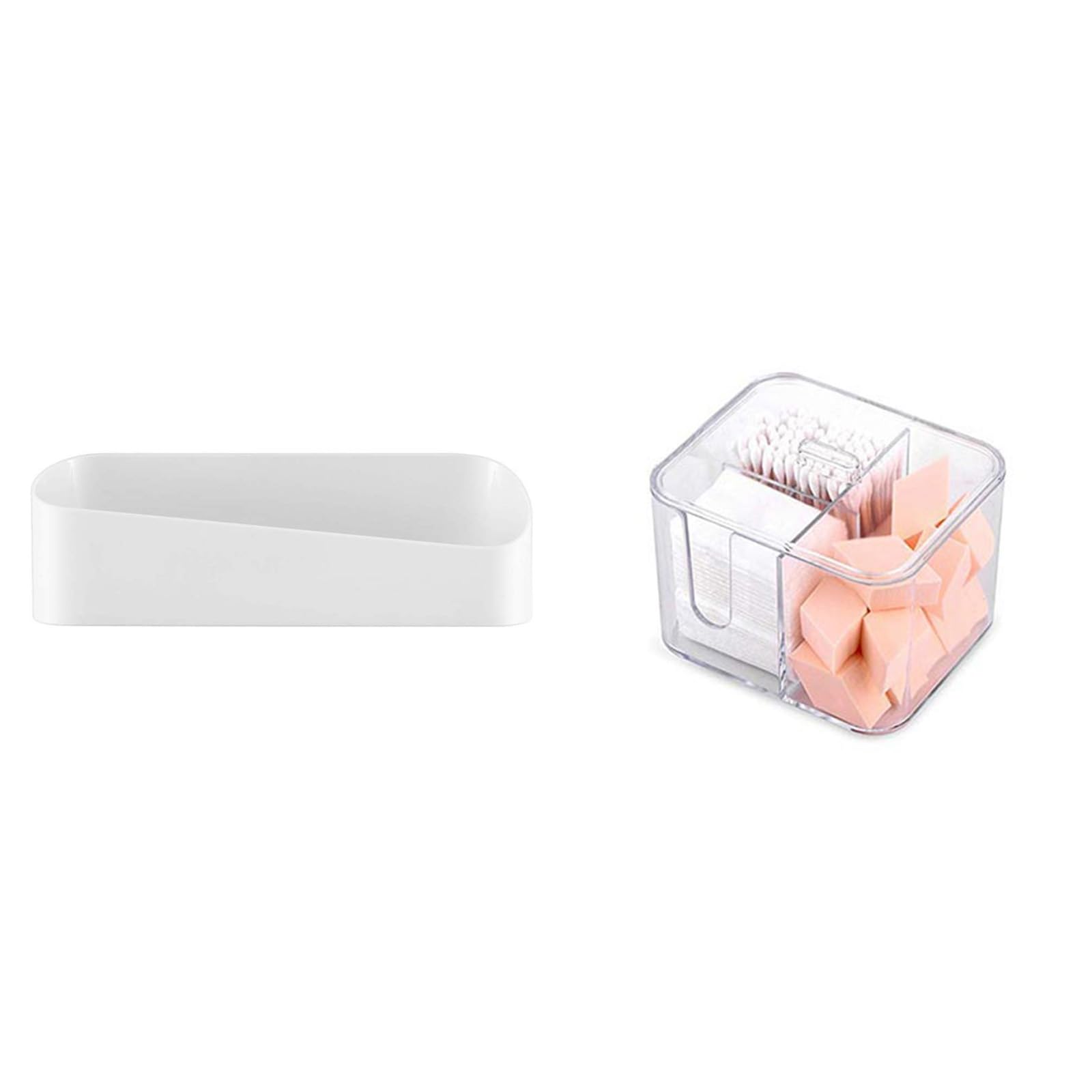 SUNFICON Adhesive Bathroom Shelf Organizer Shower Caddy and Cotton Swab Balls Box Cotton Pads Holder Organizer Holder Dispenser
