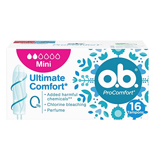 o. b. ProComfort Ultimate Comfort Mini Tampones sin sustancias químicas nocivas, blanqueamiento con cloro ni fragancia, tampones sin aplicador, 16 unidades