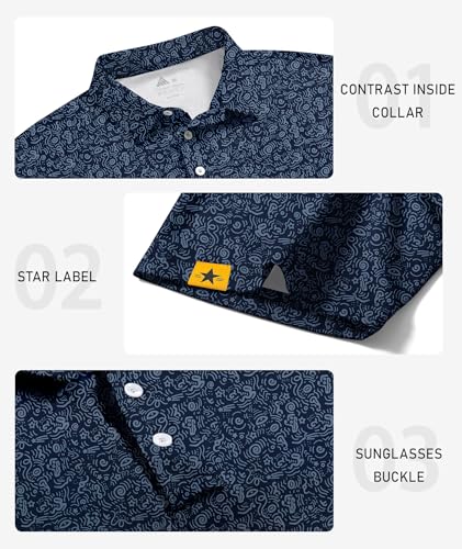 Image of ZITY Mens Golf Polo Shirts Short Sleeve UPF 50+ Performance Moisture Wicking Print Pattern Casual Collared Golf Shirt for Men