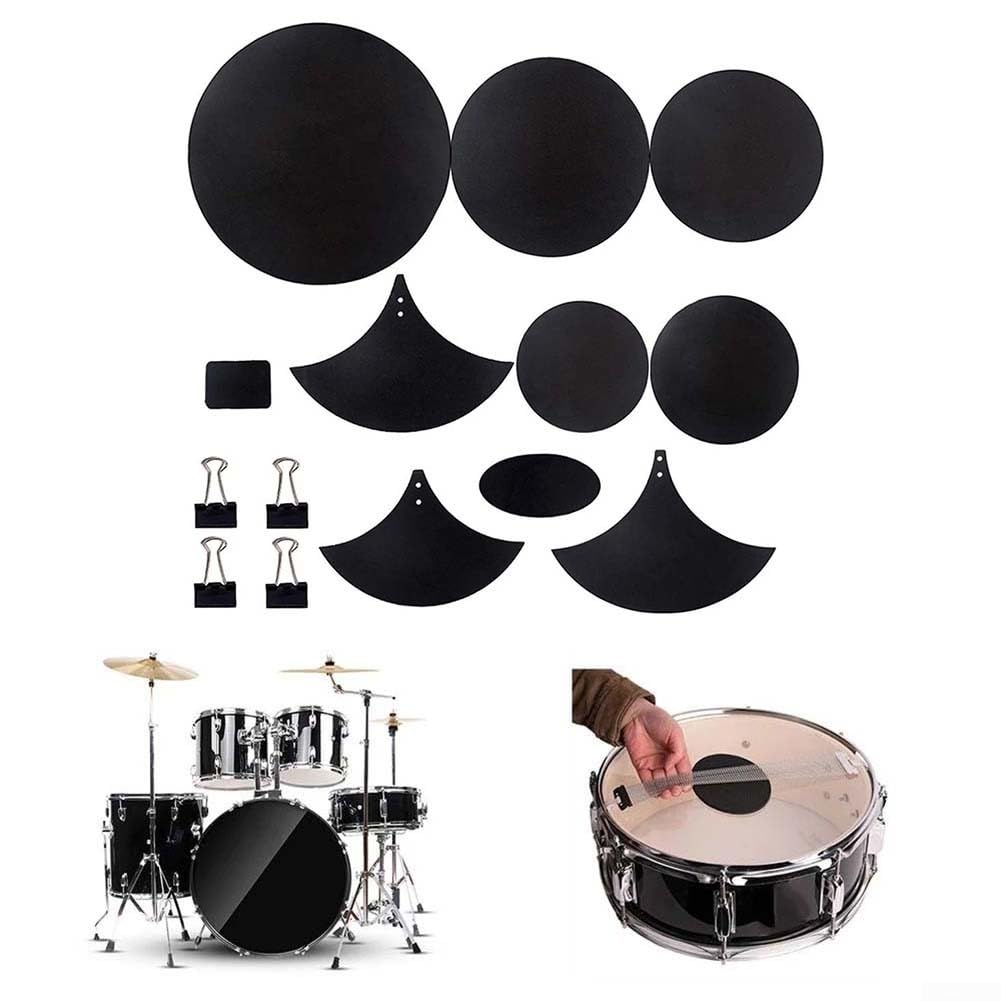 Silenziatore Batteria Pad Drum Silenziatore Drum Set, Mute Pads Gomma Pad pratica, 14 sordine per batteria, in schiuma di gomma, Portabile, silenzioso, per esercitarsi e suonare la batteria