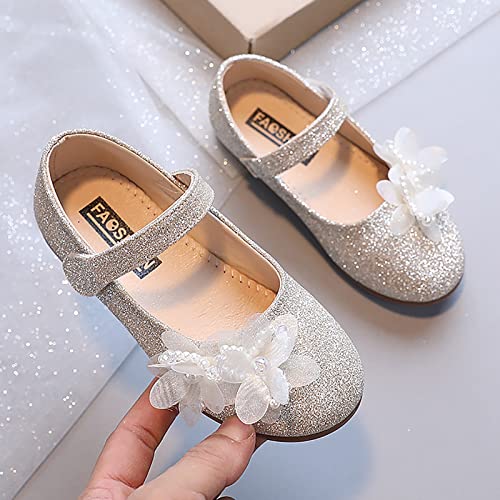 Performance Dance Shoes for Girls Childrens Shoes Pearl Rhinestones Shining Kids Princess Toddler Closed Toe Sandals (White, 2-2.5 Years)2