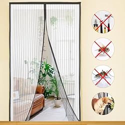 Tipos De Mosquiteras Para Puertas Mosquitera magnética para Puerta Negra y Blanca, varias Medidas, Cortina antimosquito de Malla, Cierre automático con imanes, Mantiene el Aire Fresco (90 * 200cm, Negro)
