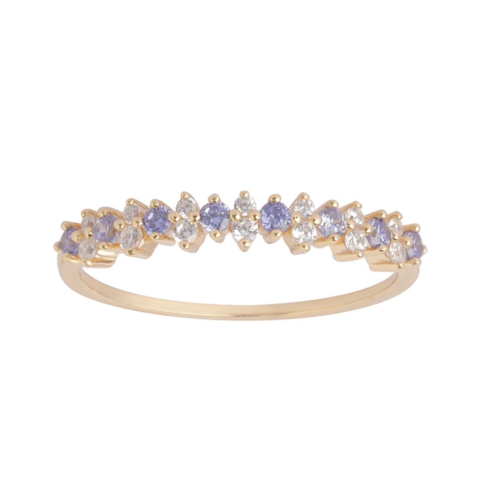 Anillo apilable de oro rosa 9 K/14 K/18 K para mujer, anillo fino con tanzanita sintética delicada