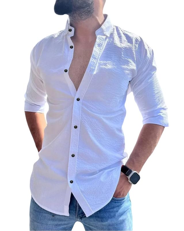 Men’s Multicolor Textured Casual Shirt | Full Sleeve Spread Collar with Black Buttons | Stylish Slim Fit Party & Casual Wear-picture-12