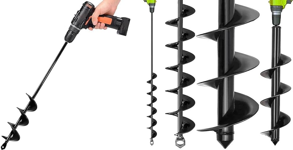 TCBWFY Auger Drill Bit for Planting 1.6x16.5inch Extended Length Garden Auger Spiral Drill Bit,Auger Drill Bits for Planting 3x16.5in and 2x32in Solid Shaft Plant Flower Bulb Auger Spiral Hole Drill