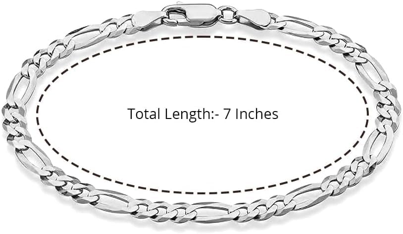 LeCalla Solid 925 Sterling Silver Figaro Link Chain Bracelet | Italian Diamond-Cut Figaro Chain Bracelet for Women Men, Made in Italy (7, 7.5, 8, 8.5, 9 Inches) - Image 5