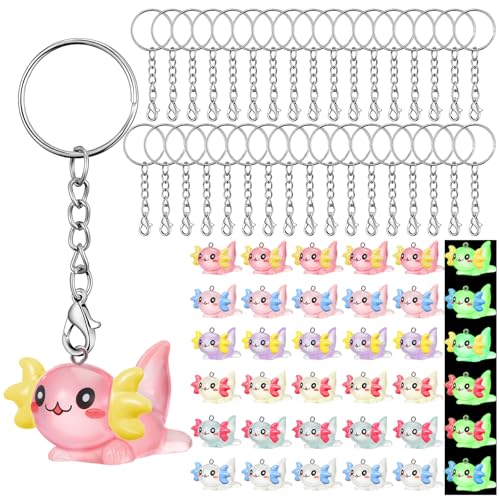 Liliful 36 Pcs Axolotl Keychains Resin Luminous Lying Style