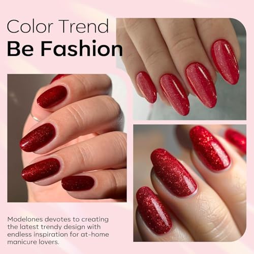 Modelones Esmalte de Gel Glitter Rojo Pastel 15ML miniatura 5