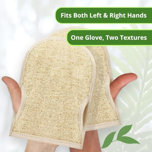 NileCart Exfoliating Gloves - Set of 2 Scrubbies for Body - Natural Exfoliating Body Scrubber Shower Gloves from Natural Loofah for Women & Men - Egyptian Loofah Sponge Shower Gloves Scrubbies — view 2