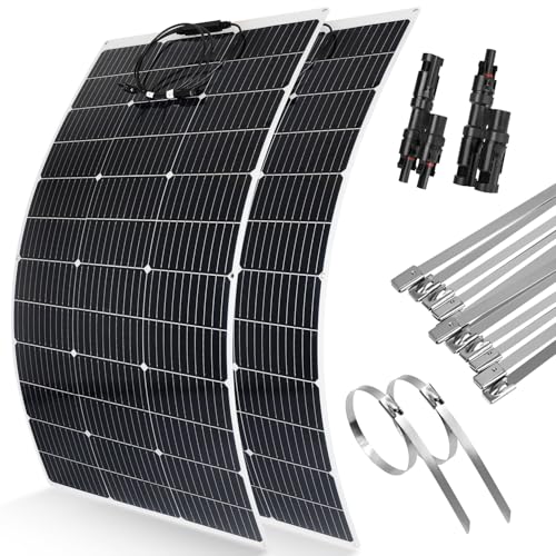 【240W 12V Flexible Solarmodule】DERUXI 2x120W Solarpanel Camping 12V: 120W*2pcs Flexibles Solar Panel+Y Solarstecker+Kabelbinder aus Metall, PV Modul für Balkon, Wohnmobil,Boot, Dach, Unebene Flächen