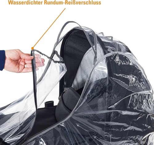 Universal Regenschutz für Kinderwagen und Buggy - Wasserdichter Reißverschluss - Reflektorstreifen für eine bessere Sichtbarkeit - Schadstofffrei
