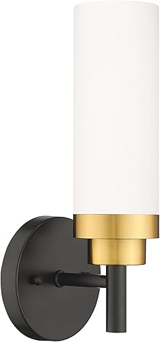 Miniatura 23 de Emak Luces de tocador negras y doradas para espejo, lámparas de baño modernas de 22 pulgadas con pantalla de vidrio transparente, aplique de pared