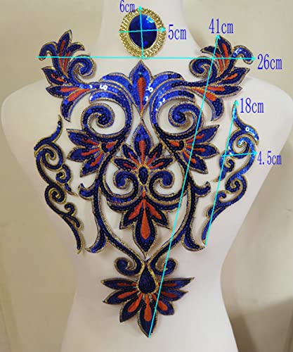 2Pcs Large Sapphire Sequins Flower Applique Patches Clothing Diy Embroidery Sticker Blossom #TOP1