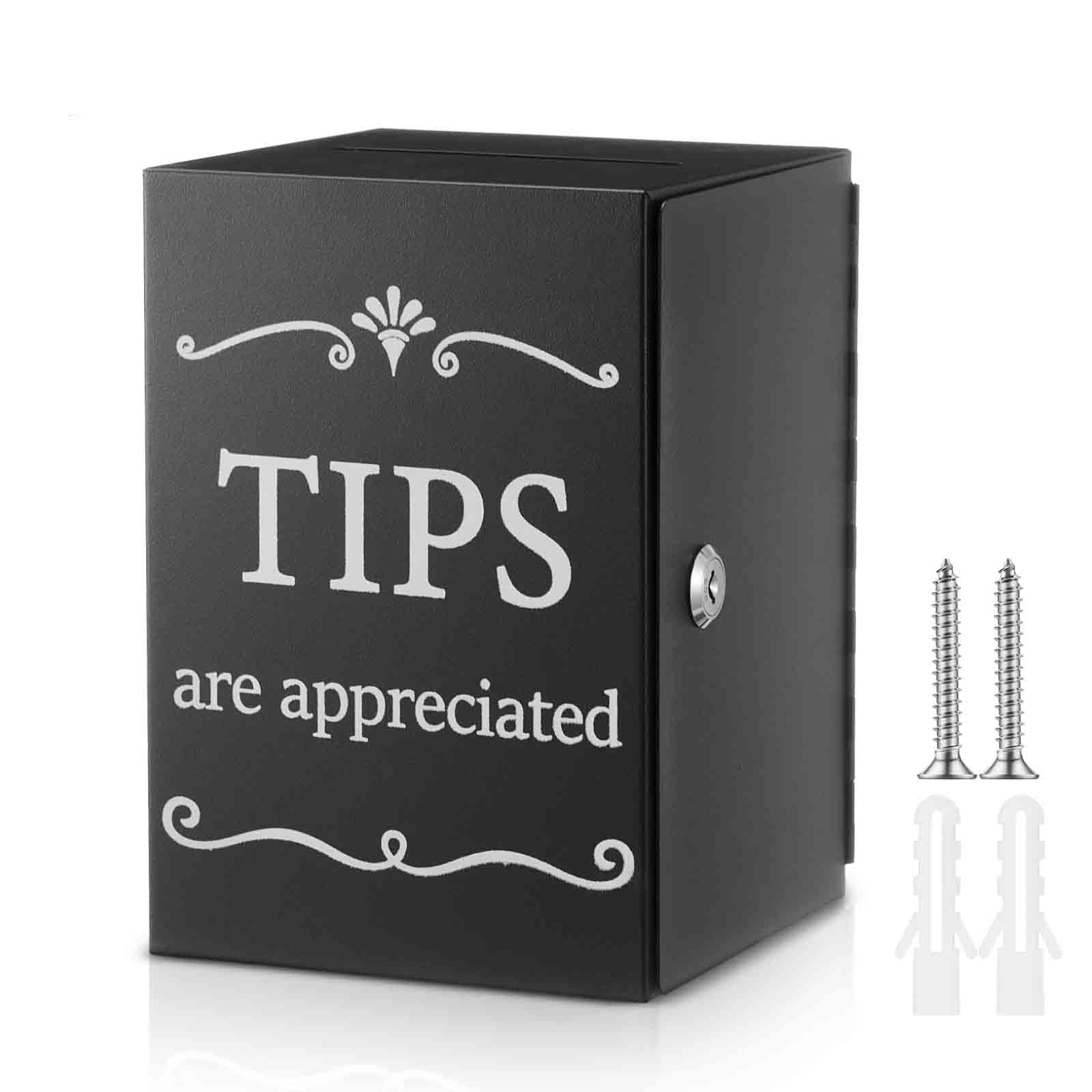 Vesici Metal Tips Jar with Lock, Donation Tip Bucket 6 x 6 x 8.6 Inch Collection Money Storage Container Suggestion Box Raffle Cash Box for Bartender Bars Restaurants Musicians Driver Coin
