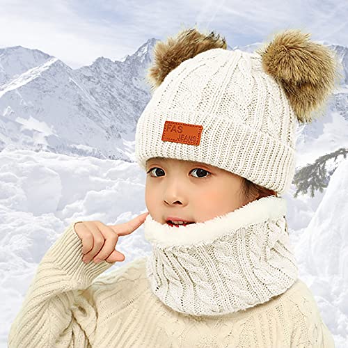 Image of Yuoahcn Kids Winter Beanie Hat Scarf Gloves Set Knit Warm Toddler Winter Cap Gloves Neck Warmer for Boys Girls 1-8 Year