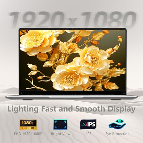 Image of 15.6 inch Laptop, Laptops with Celeron N4000, 2025 Gaming Laptop for 8GB LPDDR4 256GB SSD, IPS FHD 1920x1080, WiFi+BT4.2+Mini HDMI+TF Card Slot, Traditional Laptops Computers Convertible 180 Netbook