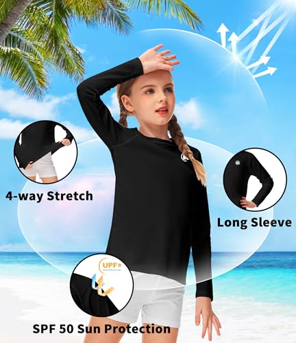 Image of AOBUTE Unisex Kids Rash Guard Long Sleeve SPF 50+ Sun Shirt UV Protection Swim Shirts 3-12 Years