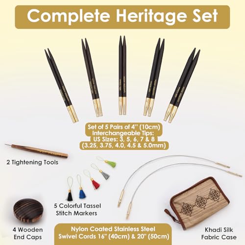 Image of Lantern Moon Heritage Interchangeable Circular Knitting Needle Set 4 inch (10cm) | 5 US Sizes (3 to 8)