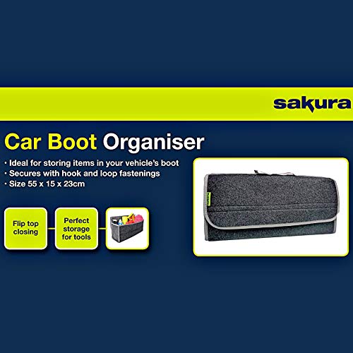 Sakura SS5233 - Organizador para Maletero de Coche y Otros Vehículos, Tamaño Grande, 50 x 23 x 15 cm, Tapa Abatible, con Velcro, Asa de Transporte, Material de Alfombra, Color Gris Oscuro