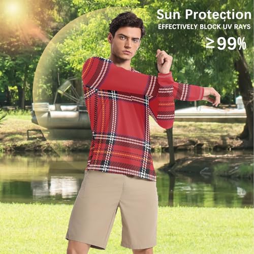 Plaid Scotland Red Long Sleeves UPF 50+ Comfortable Loose UV Protection Long Sleeve Water Fishing4
