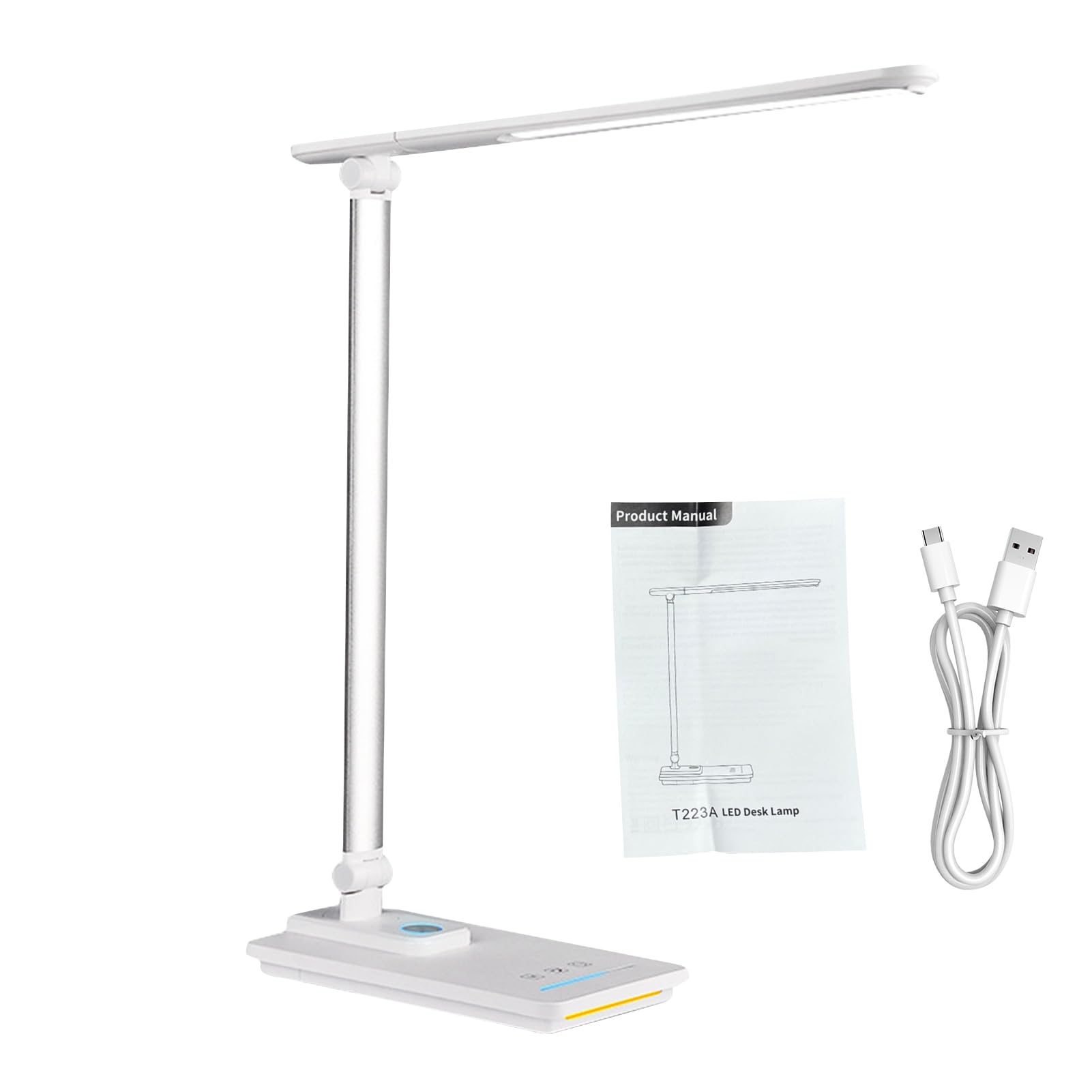 FTVOGUE Lampada da Scrivania a LED per Studio, Lampada da Lettura Pieghevole in ABS con Controllo Touch, 5 Temperature di Colore da 86 a 140 Fahrenheit, Attenuazione Continua, Ricarica USB, Timer