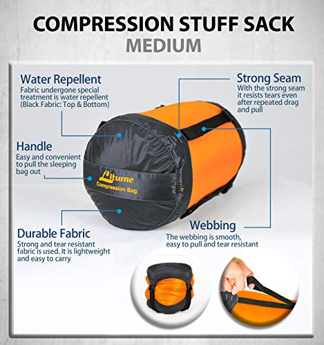 Litume Compression Stuff Sack, Water Resistant Lightweight Sleeping Bag Compression Sack with Drawstring Closure for Camping, Hiking, Backpacking, Traveling, 6L, 8.5L, 10L, 13L (Orange/Medium-8.5L) - Thumbnail 4