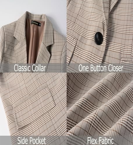 Beninos Womens Casual Blazers One Button Plaid Blazer Jacket3