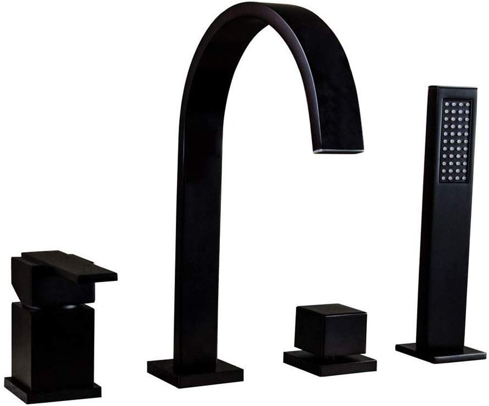 CWCQGH Waterfall Bathtub Faucet Black Brass Bathroom Bathtub Filler with Hand Shower Set, Ceramic Valve