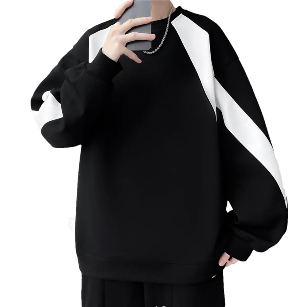 Dvbfufv Uomo Primavera Moda Oversize Felpa Uomo Streetwear Hip-Hop Sport Allentato Girocollo Felpe Top, Nero, L, Nero, L