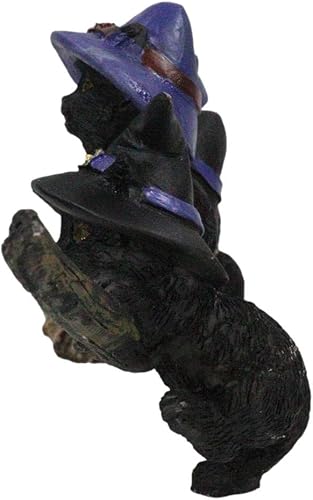 Miniatura 6 de Ebros Gift Hora de brujas realista de Halloween, 5 gatos negros con sombrero de bruja montando larga estatuilla mágica de escoba con ojos de