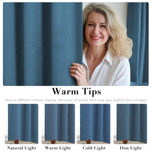Image of H.VERSAILTEX Linen Blackout Curtains Durable Thick Textured Linen Look 100% Blackout Patio Door Curtain Anti Rust Grommet Extra Wide Sliding Door Curtain Panel, Blue Sapphire, W100 x L96 inch