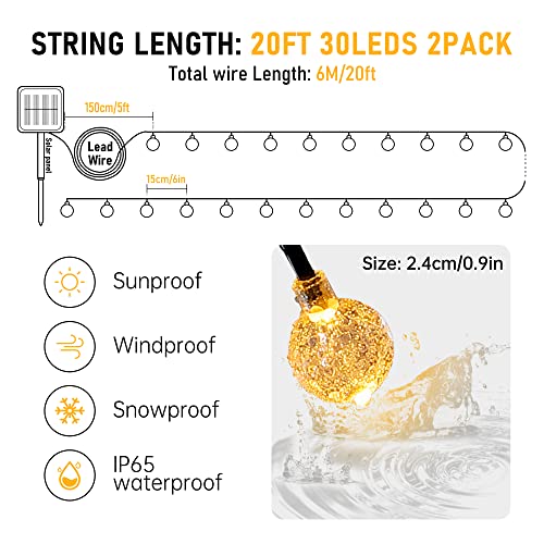 Pellimo 2-Pack 30 Led 20Ft Solar String Lights Outdoor, Crystal Globe Lights With 8 Lighting Modes, Waterproof Solar Powered Patio Lights For Garden Yard Porch Wedding Party Decor (Warm White) #TOP3