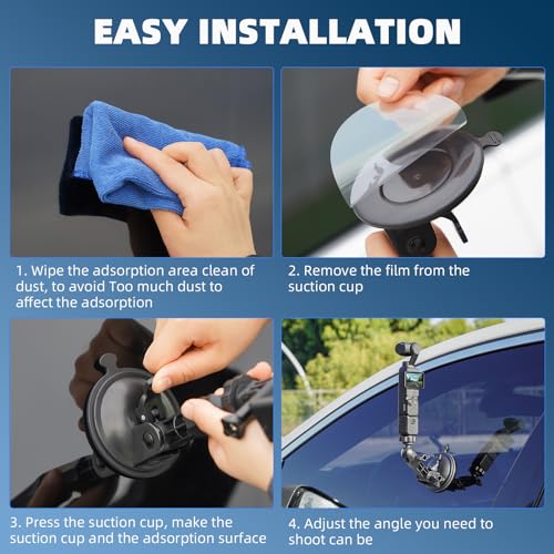 BRDRC Pocket 3 4 4P Suction Cup Mount, for Xtra Muse Car Windshield Window Dash Holder Kit with Expansion Adapter for Insta360 X6 X4 X5 Go 3S for GoPro Pocket 3 4 4P Action 6 5 Pro Nano Accessories - image 7
