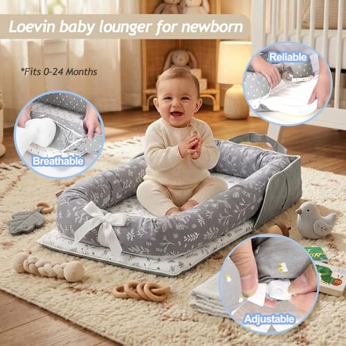 Image of Baby Lounger for Newborn Portable Bag,Baby Play Mat Tummy Time with Strap,Awake-Time Pad Newborn Lounger Adjustable to 0-24 Months Home Travel(Calm Sprig)