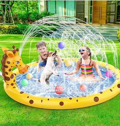 GGEROU Splash Pad Sprinkler for Kids & Toddlers,55-Inch Inflatable Sprinkle Mat Sprinkler Wading Pool Play Mat,Fountain Water Play Mat,Outdoor Summer Water Toys (Giraffe)