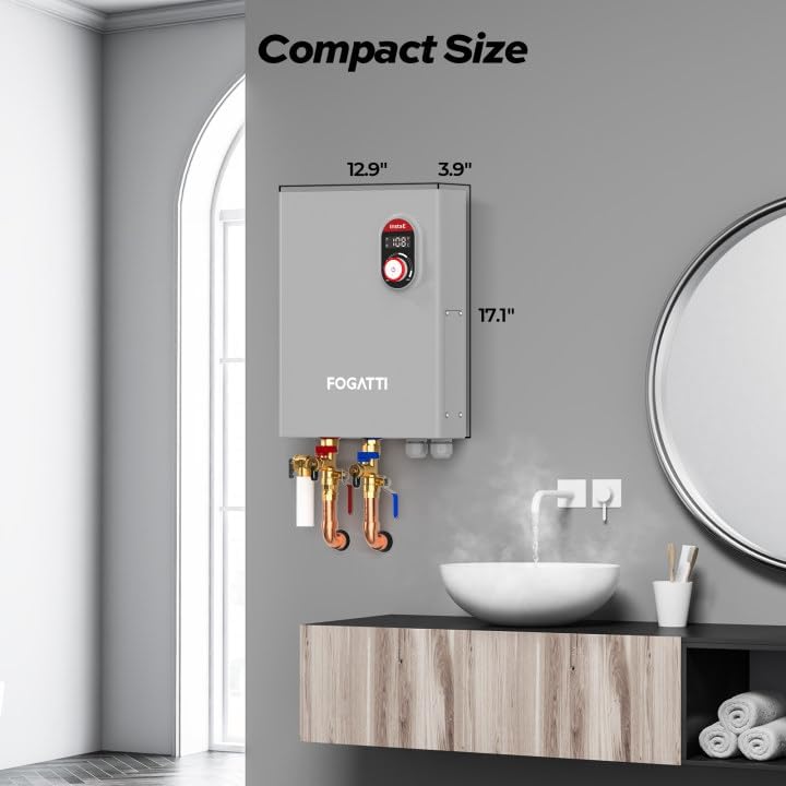 Miniatura 8 de FOGATTI Calentador de agua eléctrico sin tanque, calentador de agua caliente de 15 kW 240 voltios, función de autoajuste, agua caliente de 2 a 3